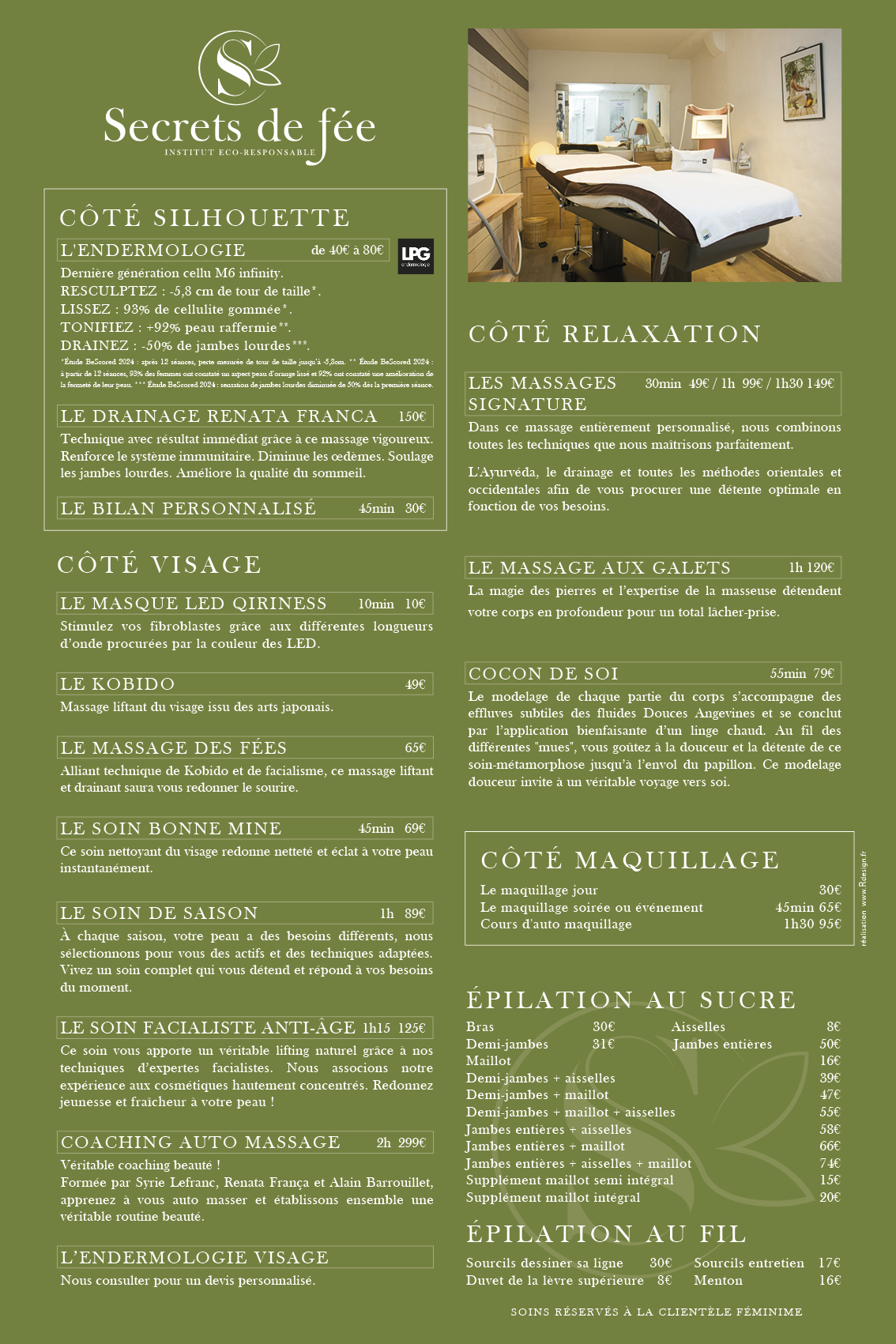 Tarifs Secrets de Fée 2025